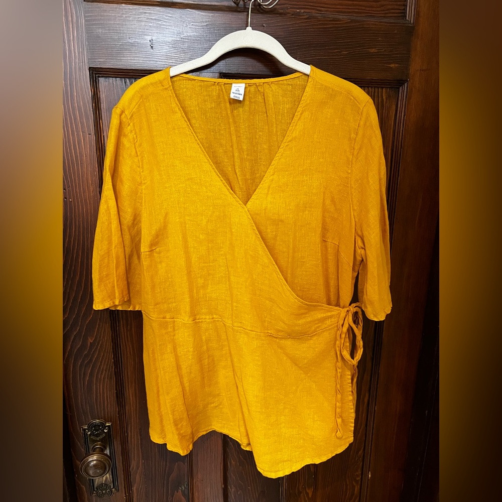 Old Navy Mustard Yellow Wrap Blouse